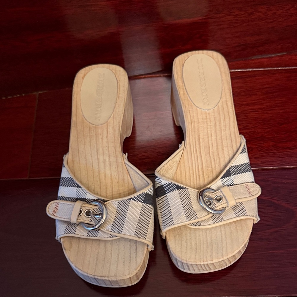 Burberry Black and Cream Checkered Mules